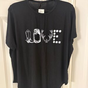 Boot, Mason Jar, Antlers, Stars LOVE Black Graphic Tee